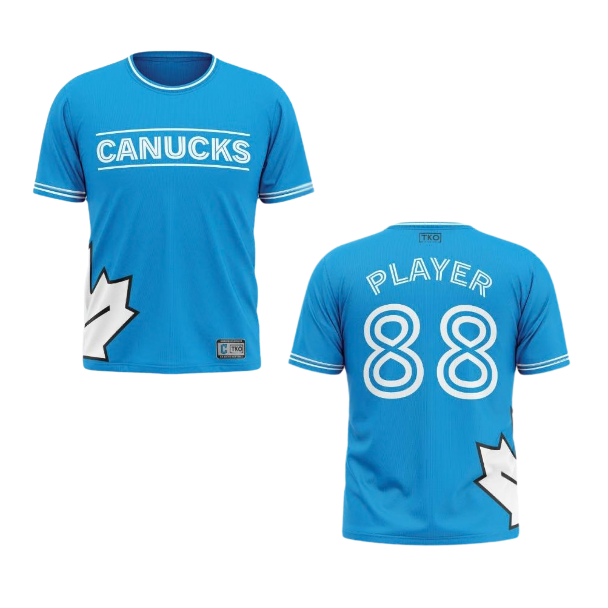 Blue sports jersey with 'Canucks' text and 'Player 88' on a white background