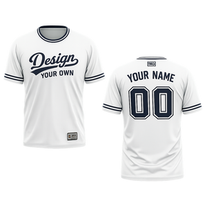 White sports jersey with customizable text on a white background