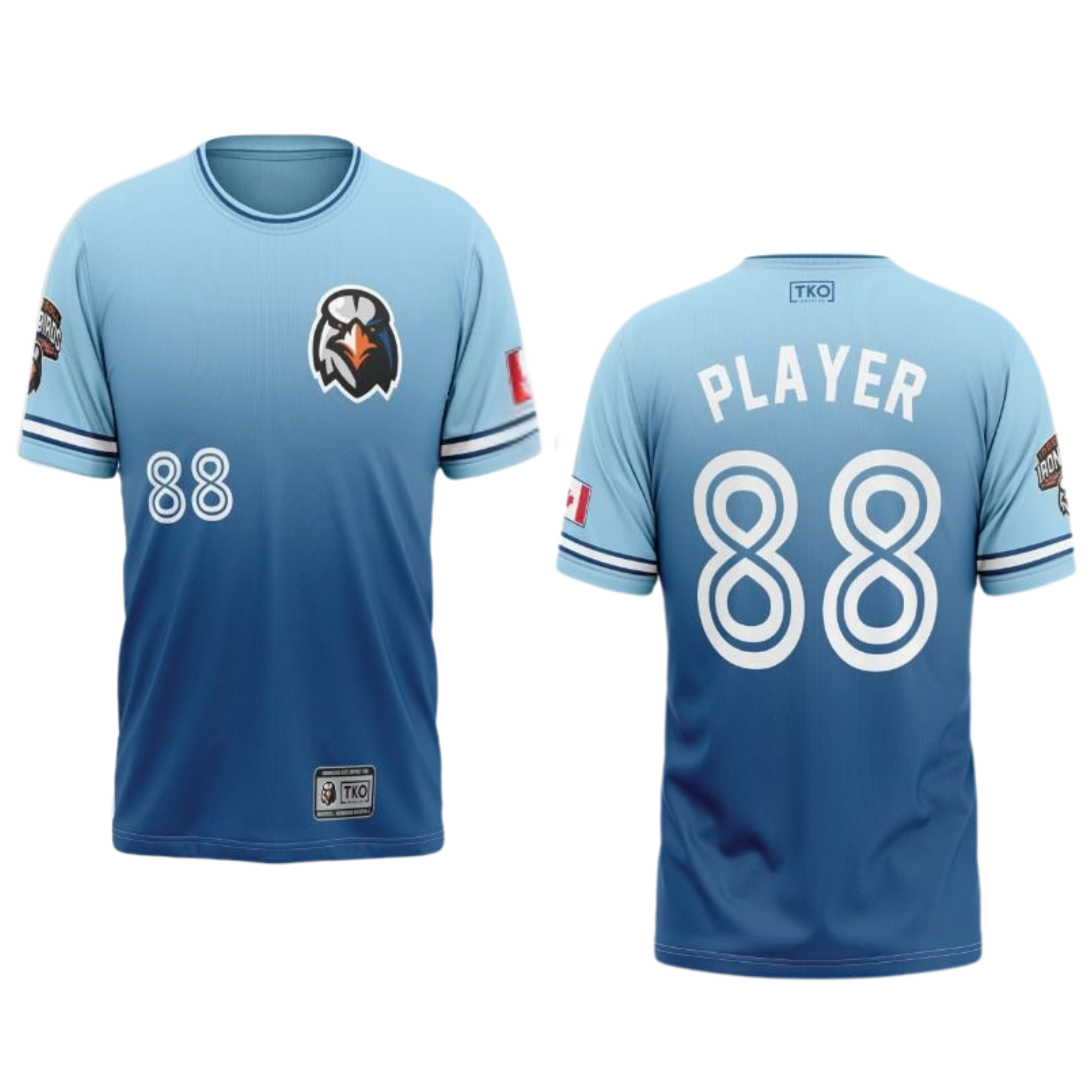 Blue sports jersey with number 88 on a white background