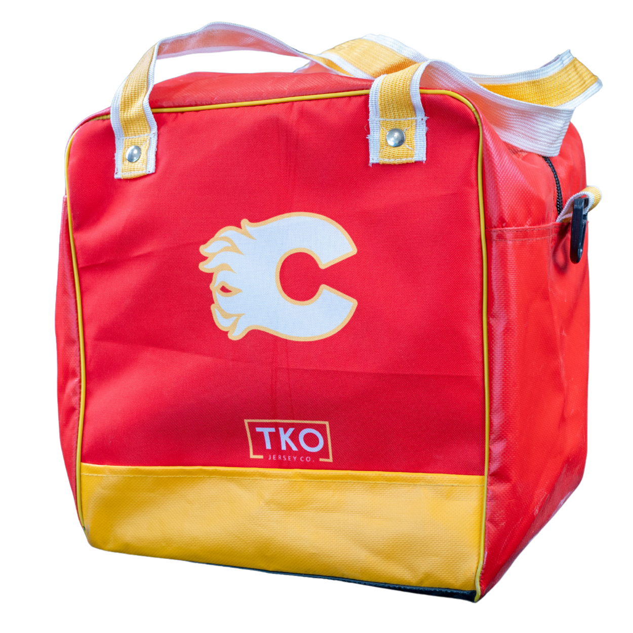 A red and yellow insulated bag with a large white 'C' logo on the front, a small 'TKO' logo near the bottom, and yellow-and-white handles, shown on a plain white background.