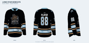 Lone Star Bobcats black jersey design preview - front, back and side