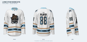 Lone Star Bobcats white jersey design preview - front, back and side