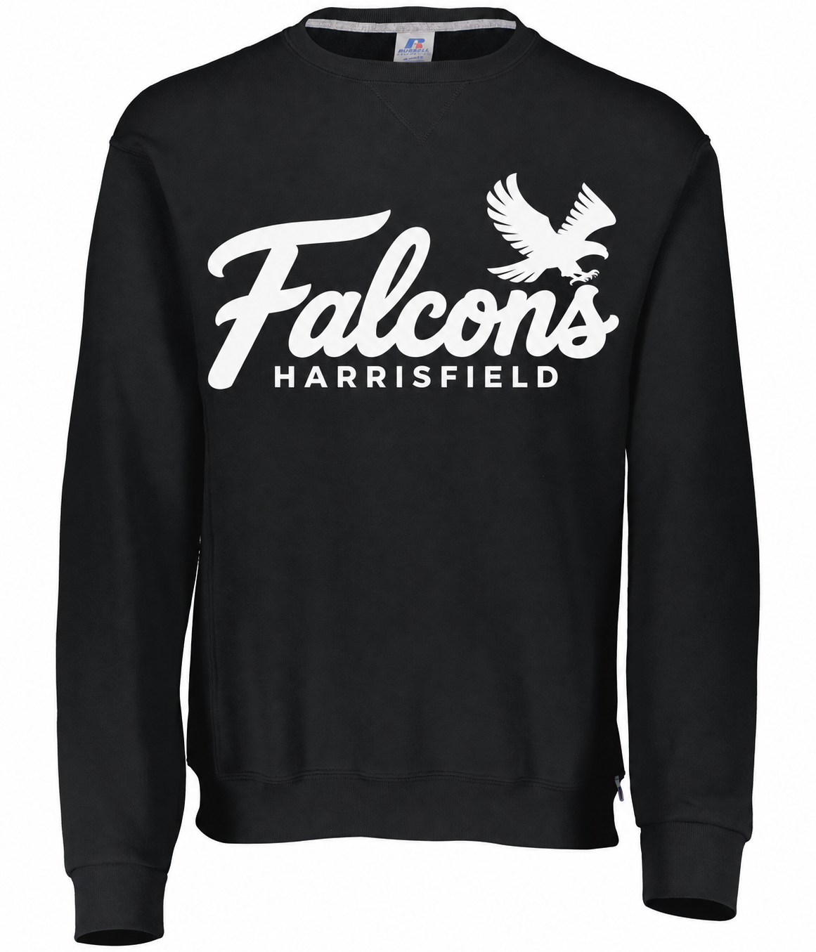 Harrisfield Falcons Adult Russell Dri-Power Fleece Crew Sweatshirt | Black | Large Logo