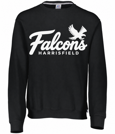 Harrisfield Falcons Adult Russell Dri-Power Fleece Crew Sweatshirt | Black | Large Logo