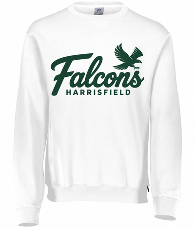 Harrisfield Falcons Adult Russell Dri-Power Fleece Crew Sweatshirt | White | Large Logo