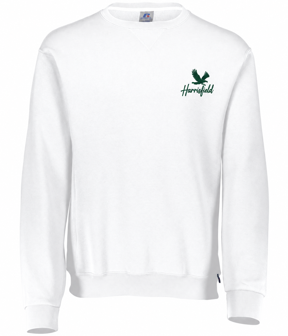 Harrisfield Falcons Adult Russell Dri-Power Fleece Crew Sweatshirt | White | Small Logo